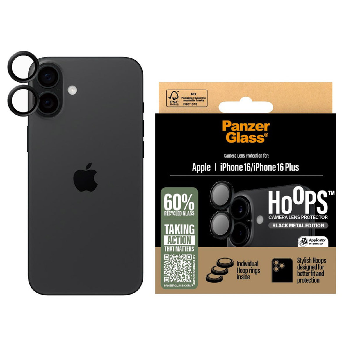 PanzerGlass Camera Protector Hoops Optic Rings Apple iPhone 16 / 16 Plus - Afbeelding 4