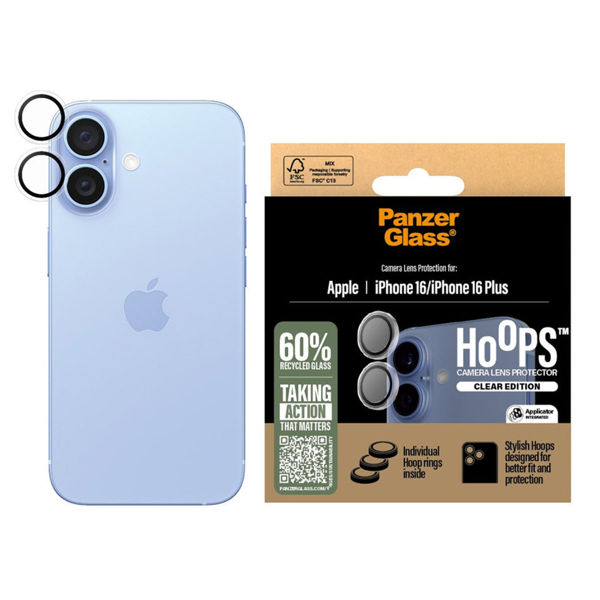 PanzerGlass Camera Protector Hoops Optic Rings Apple iPhone 16 / 16 Plus - Afbeelding 4