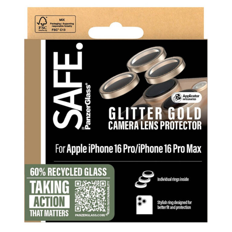 SAFE by PanzerGlass Camera Lens Protector Apple iPhone 16 Pro / 16 Pro Max - Glitter Gold - Afbeelding 2