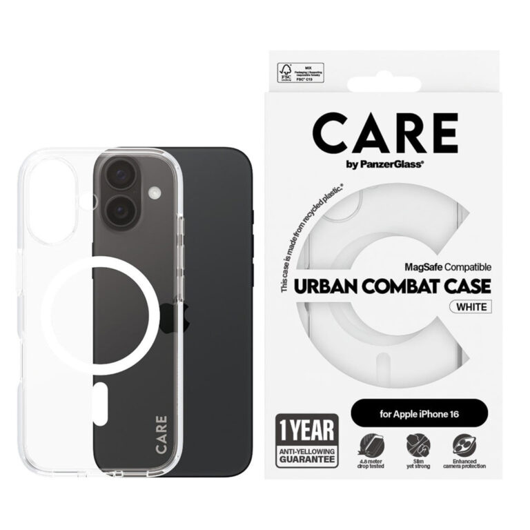 CARE by PanzerGlass Urban Combat Case MagSafe Apple iPhone 16 - Transparant / Wit - Afbeelding 4