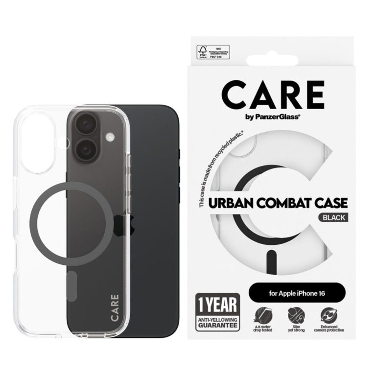 CARE by PanzerGlass Urban Combat Case MagSafe Apple iPhone 16 - Transparant / Zwart - Afbeelding 4