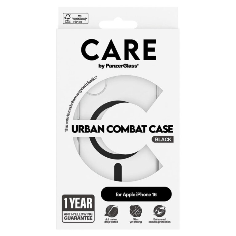 CARE by PanzerGlass Urban Combat Case MagSafe Apple iPhone 16 - Transparant / Zwart - Afbeelding 2