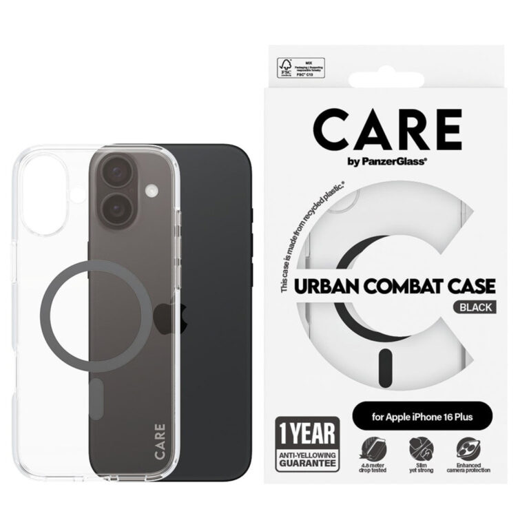 CARE by PanzerGlass Urban Combat Case MagSafe Apple iPhone 16 Plus - Transparant / Zwart - Afbeelding 4