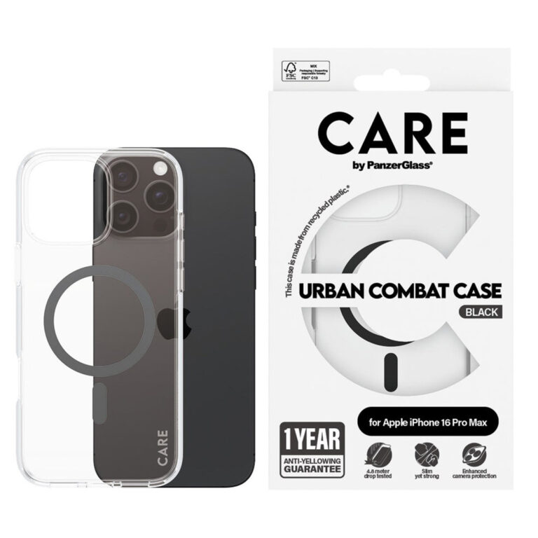 CARE by PanzerGlass Urban Combat Case MagSafe Apple iPhone 16 Pro Max - Transparant / Zwart - Afbeelding 4