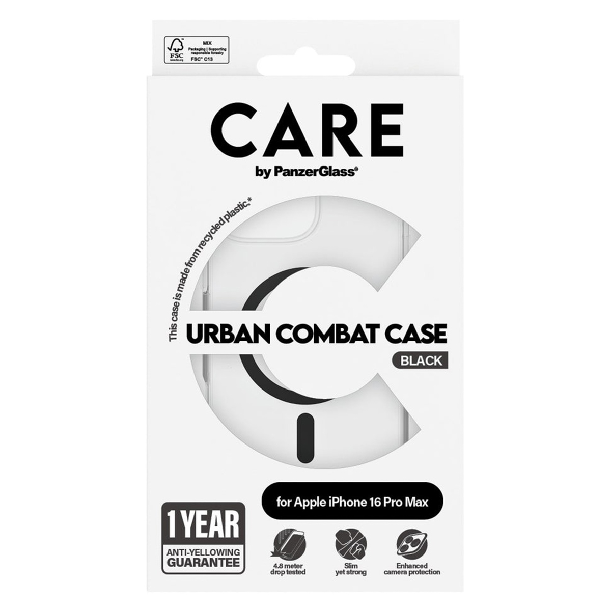 CARE by PanzerGlass Urban Combat Case MagSafe Apple iPhone 16 Pro Max – Transparant / Zwart