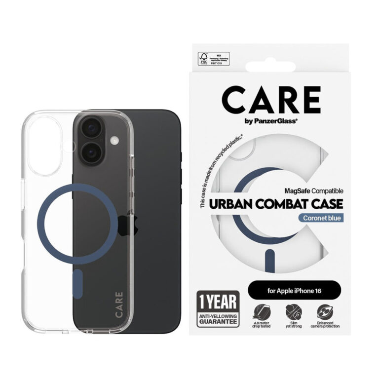 CARE by PanzerGlass Urban Combat Case MagSafe Apple iPhone 16 - Transparant / Blauw - Afbeelding 4