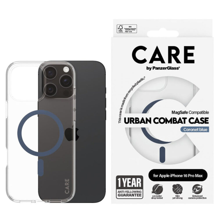 CARE by PanzerGlass Urban Combat Case MagSafe Apple iPhone 16 Pro Max - Transparant / Blauw - Afbeelding 4