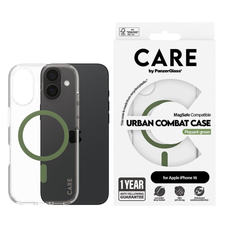 CARE by PanzerGlass Urban Combat Case MagSafe Apple iPhone 16 - Transparant / Groen - Afbeelding 4