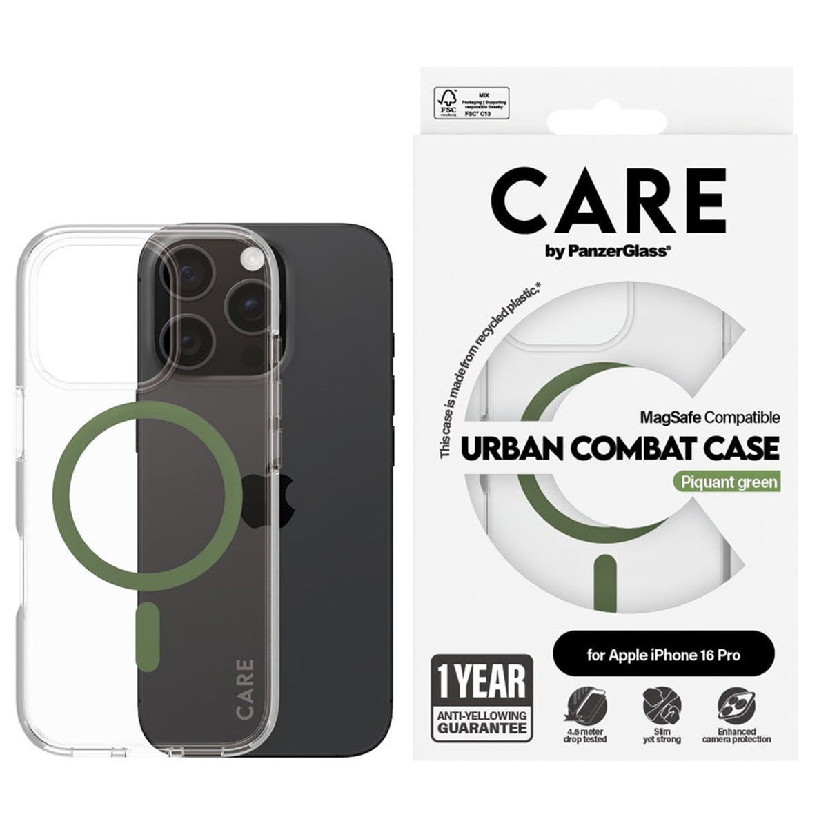 CARE by PanzerGlass Urban Combat Case MagSafe Apple iPhone 16 Pro - Green - Afbeelding 3
