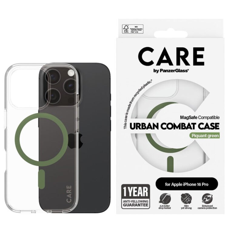 CARE by PanzerGlass Urban Combat Case MagSafe Apple iPhone 16 Pro - Transparant / Groen - Afbeelding 4