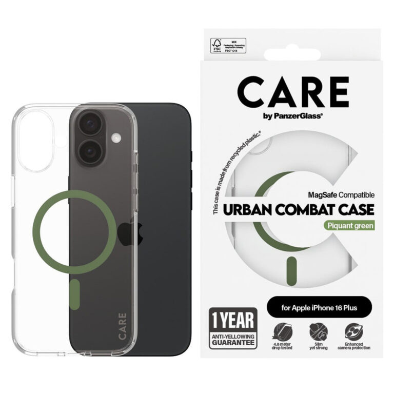 CARE by PanzerGlass Urban Combat Case MagSafe Apple iPhone 16 Plus - Transparant / Groen - Afbeelding 4