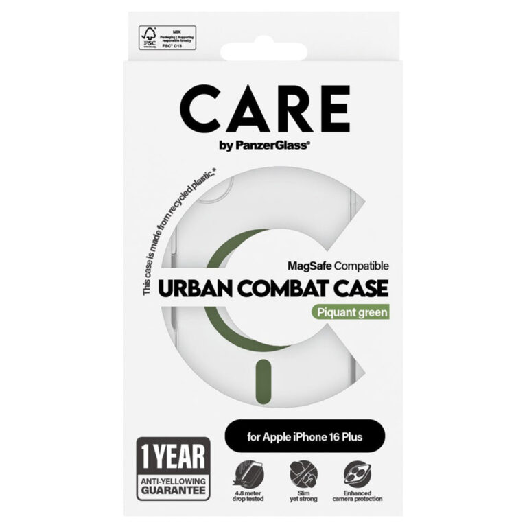 CARE by PanzerGlass Urban Combat Case MagSafe Apple iPhone 16 Plus - Transparant / Groen - Afbeelding 2