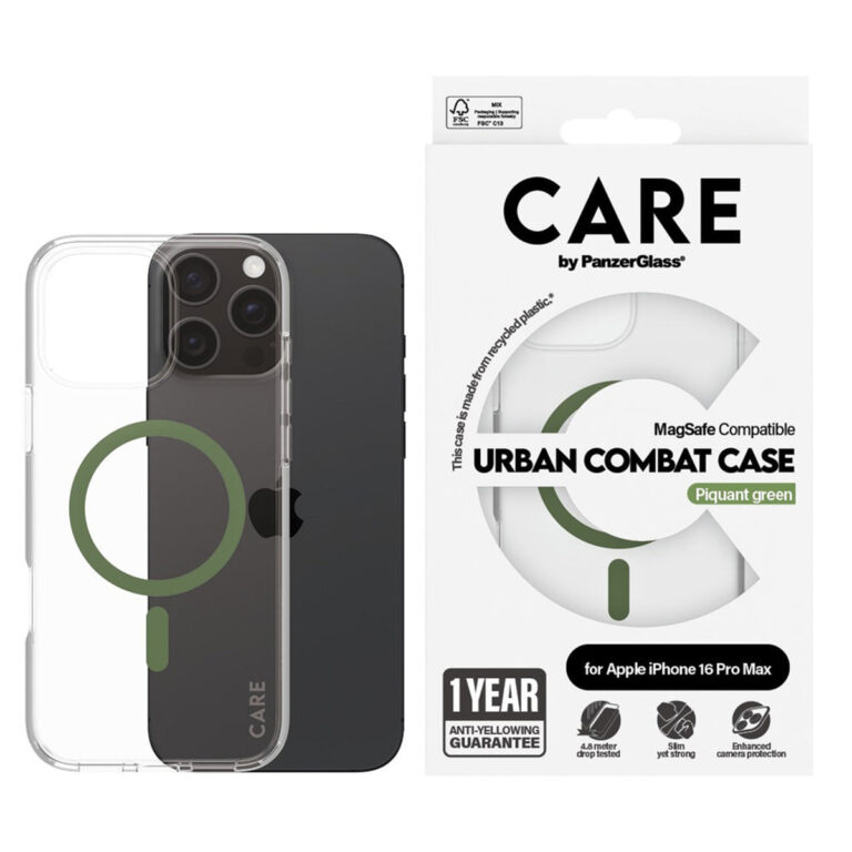 CARE by PanzerGlass Urban Combat Case MagSafe Apple iPhone 16 Pro Max - Transparant / Groen - Afbeelding 3