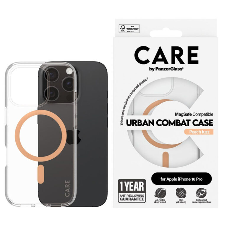 CARE by PanzerGlass Urban Combat Case MagSafe Apple iPhone 16 Pro - Transparant / Peach - Afbeelding 4