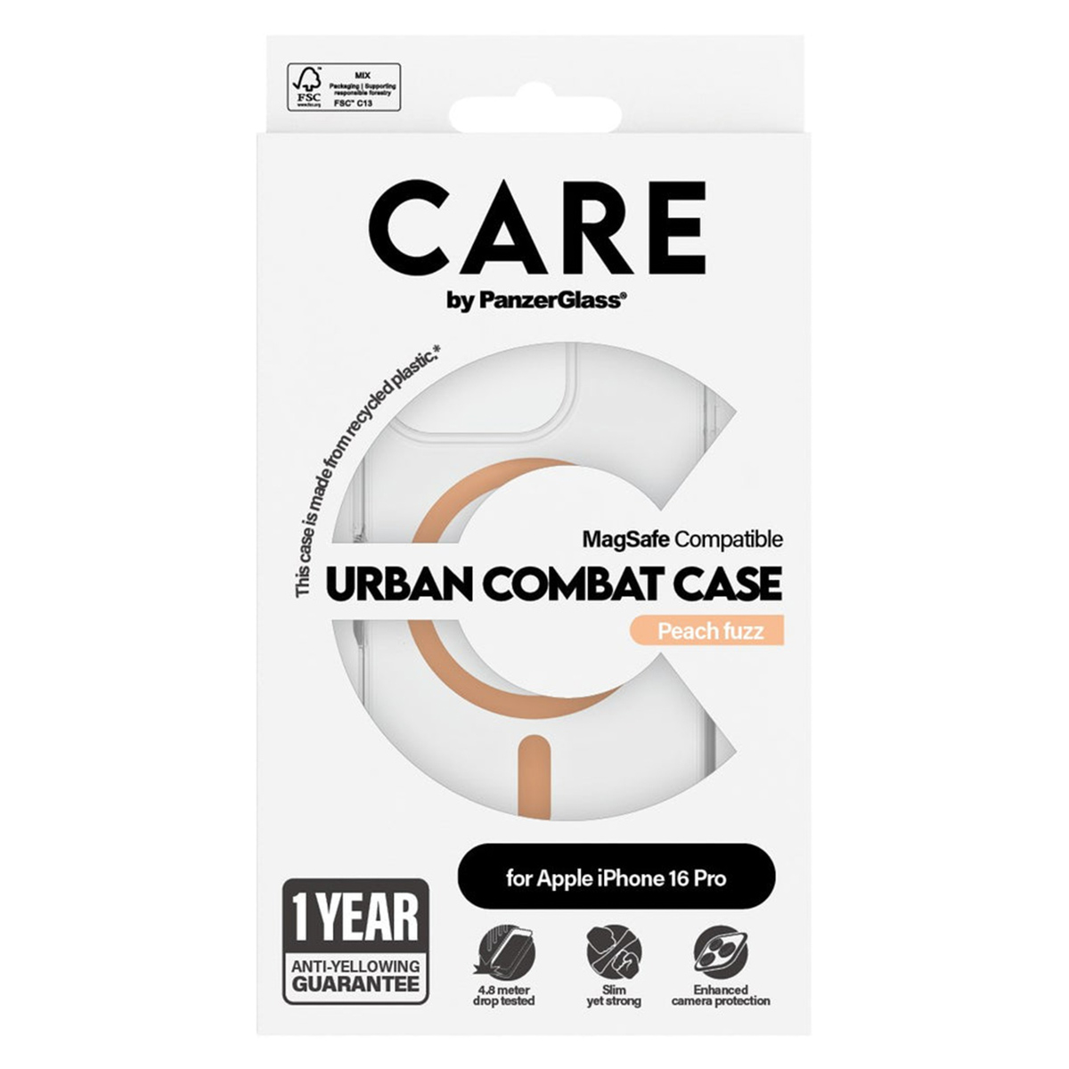 CARE by PanzerGlass Urban Combat Case MagSafe Apple iPhone 16 Pro – Transparant / Peach