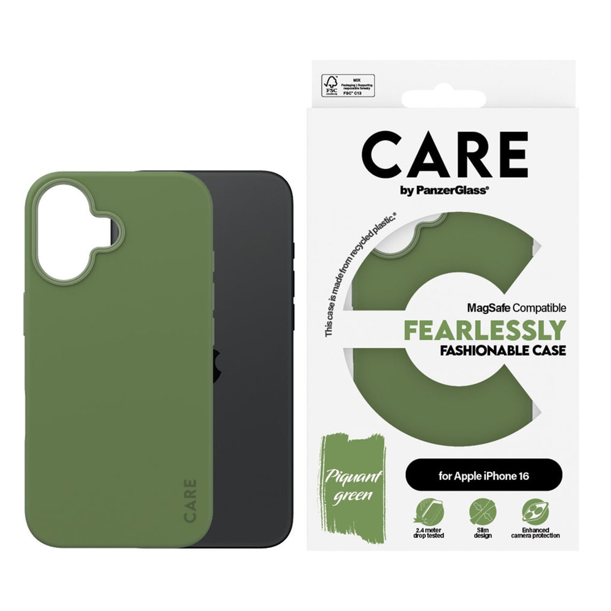 CARE by PanzerGlass Fashion Backcover MagSafe Apple iPhone 16 - Green - Afbeelding 3