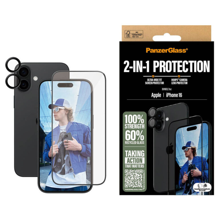 PanzerGlass 2 in 1 pack - Ultra-Wide Fit Anti-Bacterial Screenprotector incl. applicator + Camera Protector Apple iPhone 16 - Afbeelding 5