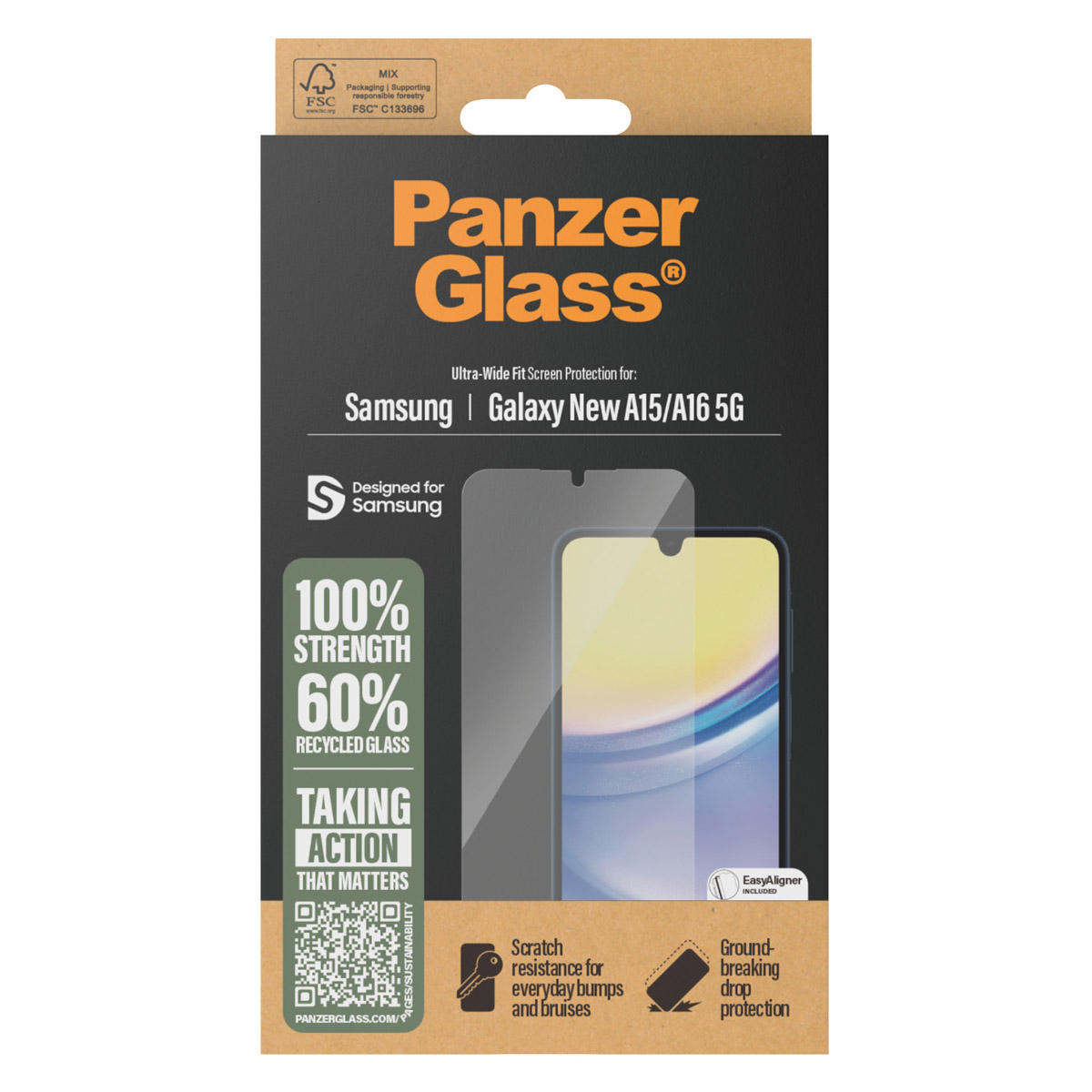 PanzerGlass Ultra-Wide Fit Anti-Bacterial Screenprotector Samsung Galaxy A16