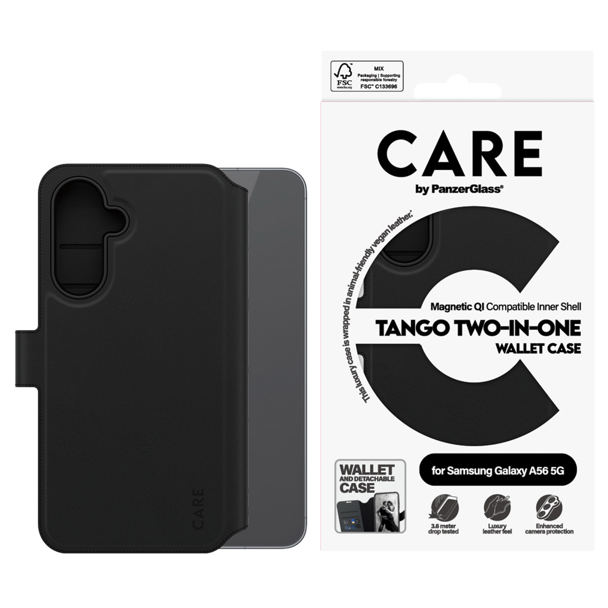 CARE by PanzerGlass Tango 2 in 1 Wallet Case MagSafe Samsung Galaxy A56 - Zwart - Afbeelding 4