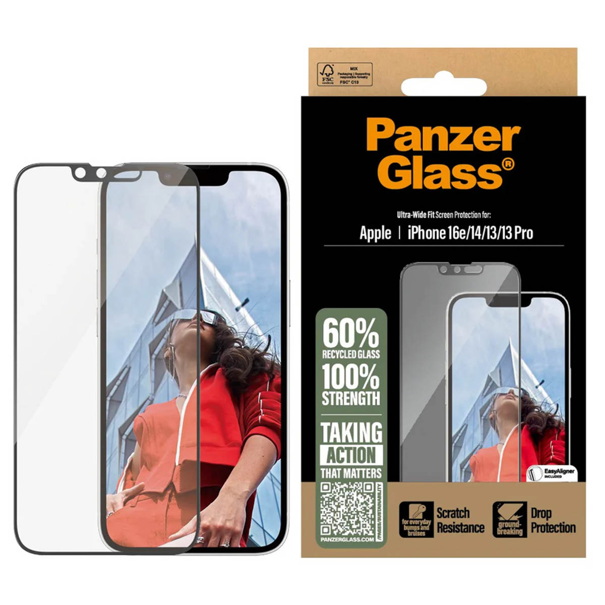 PanzerGlass Ultra-Wide Fit Anti-Bacterial Screenprotector incl. applicator Apple iPhone 13 / 13 Pro / 14 / 16e - Afbeelding 3