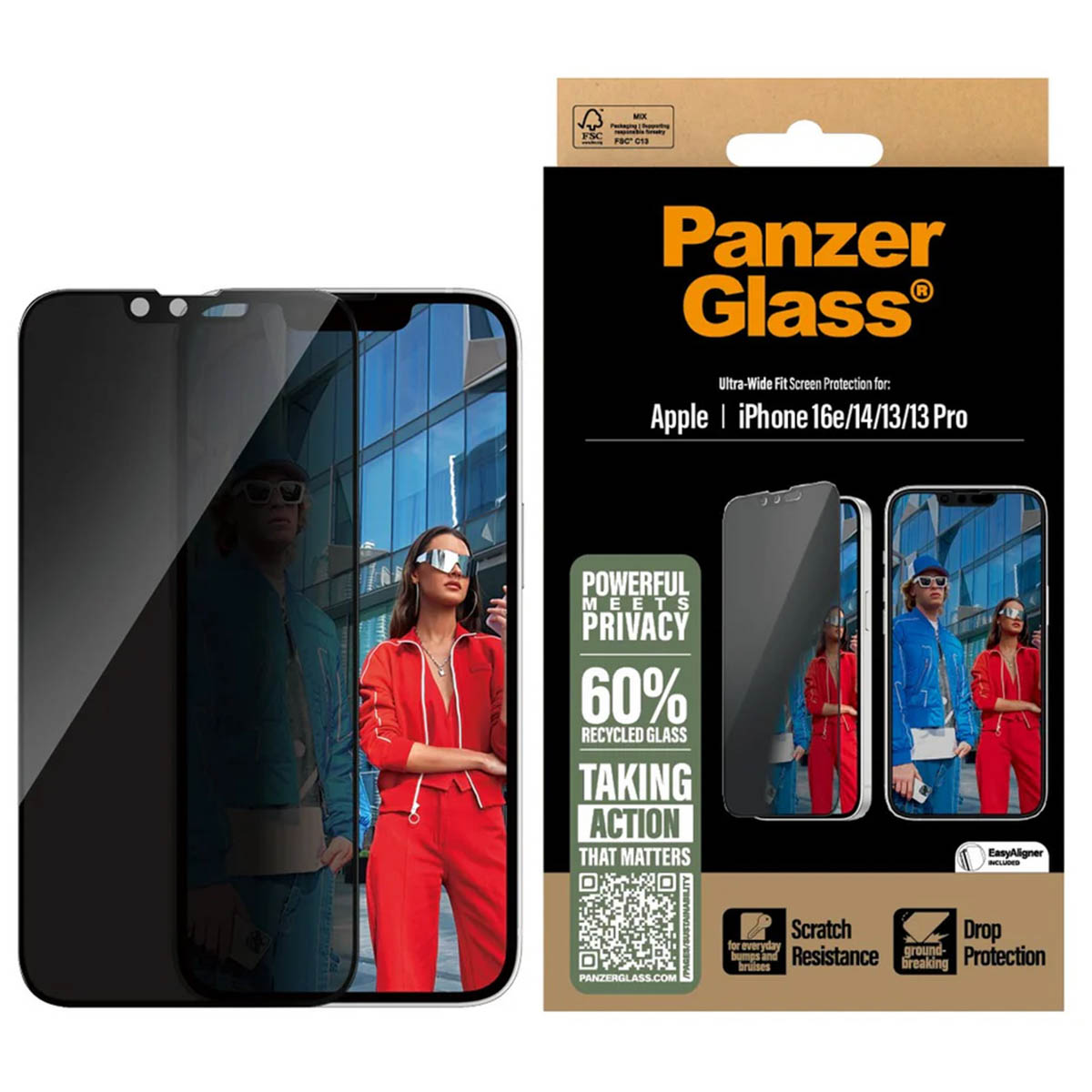 PanzerGlass Privacy Ultra-Wide Fit Anti-Bacterial Screenprotector incl. applicator iPhone 13 / 13 Pro / 14 / 16e - Afbeelding 4