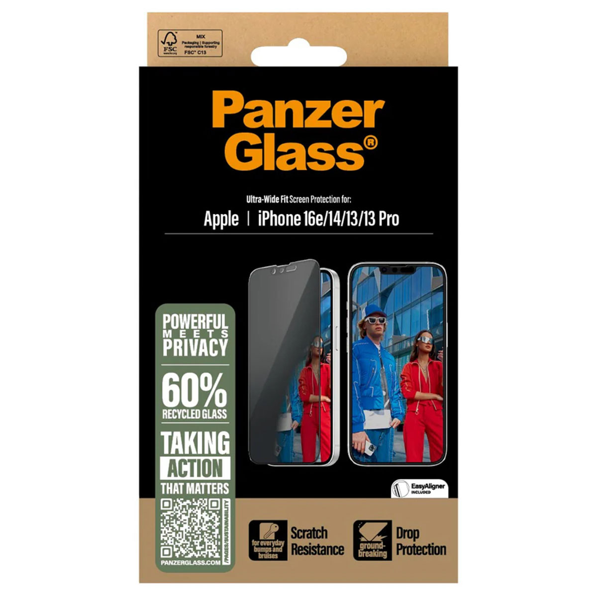 PanzerGlass Privacy Ultra-Wide Fit Anti-Bacterial Screenprotector incl. applicator Apple iPhone 13 / 13 Pro / 14 / 16e