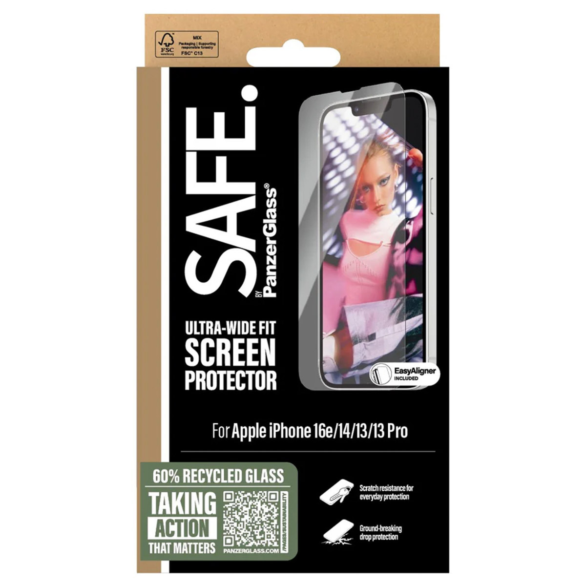SAFE by PanzerGlass Ultra-Wide Fit Screenprotector incl. applicator Apple iPhone 13 / 13 Pro / 14 / 16e
