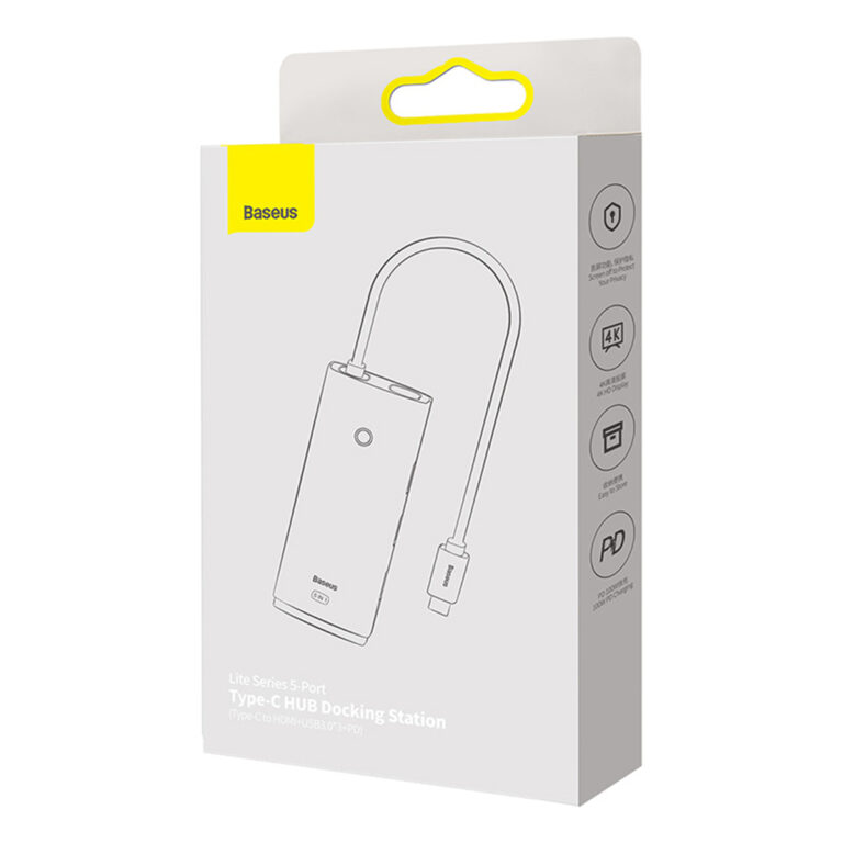 Baseus Lite 5-in-1 USB-C Hub - 4K HD - 100 Watt opladen - Docking station - Zwart - Afbeelding 5