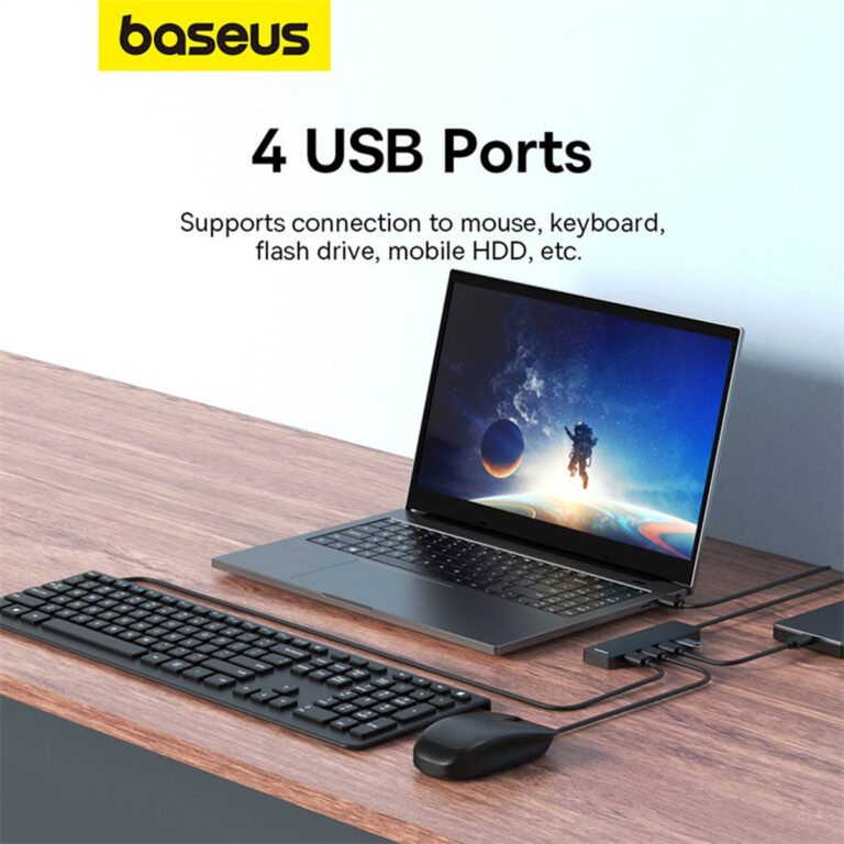 Baseus UltraJoy Lite 4-in-1 USB-A Hub - 100 cm - Docking station - Cluster Black - Afbeelding 8