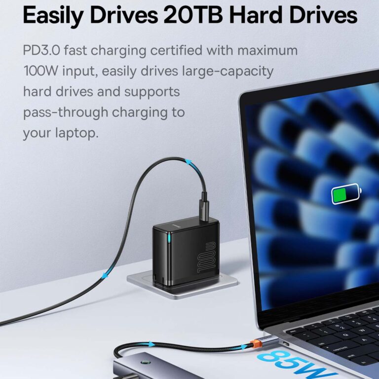 Baseus UltraJoy 5-in-1 USB-C Hub - 100 Watt opladen - 1000Mbps - Docking station - Space Grey - Afbeelding 4