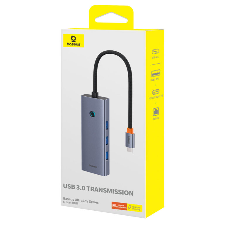 Baseus UltraJoy 5-in-1 USB-C Hub - 100 Watt opladen - 1000Mbps - Docking station - Space Grey - Afbeelding 2