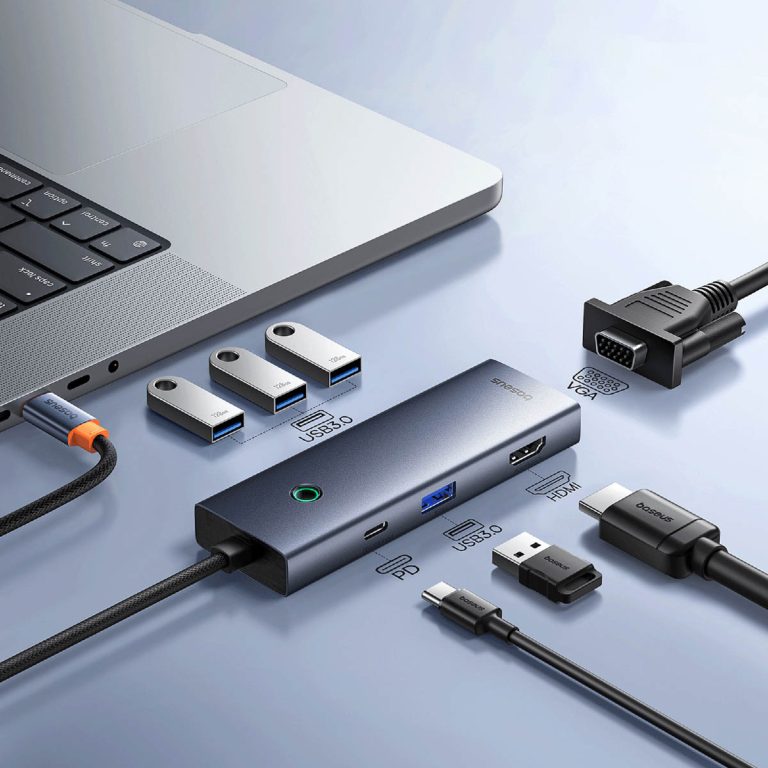 Baseus UltraJoy 7-in-1 USB-C Hub - 4K 60Hz - 100 Watt opladen - Docking station - Space Grey - Afbeelding 3