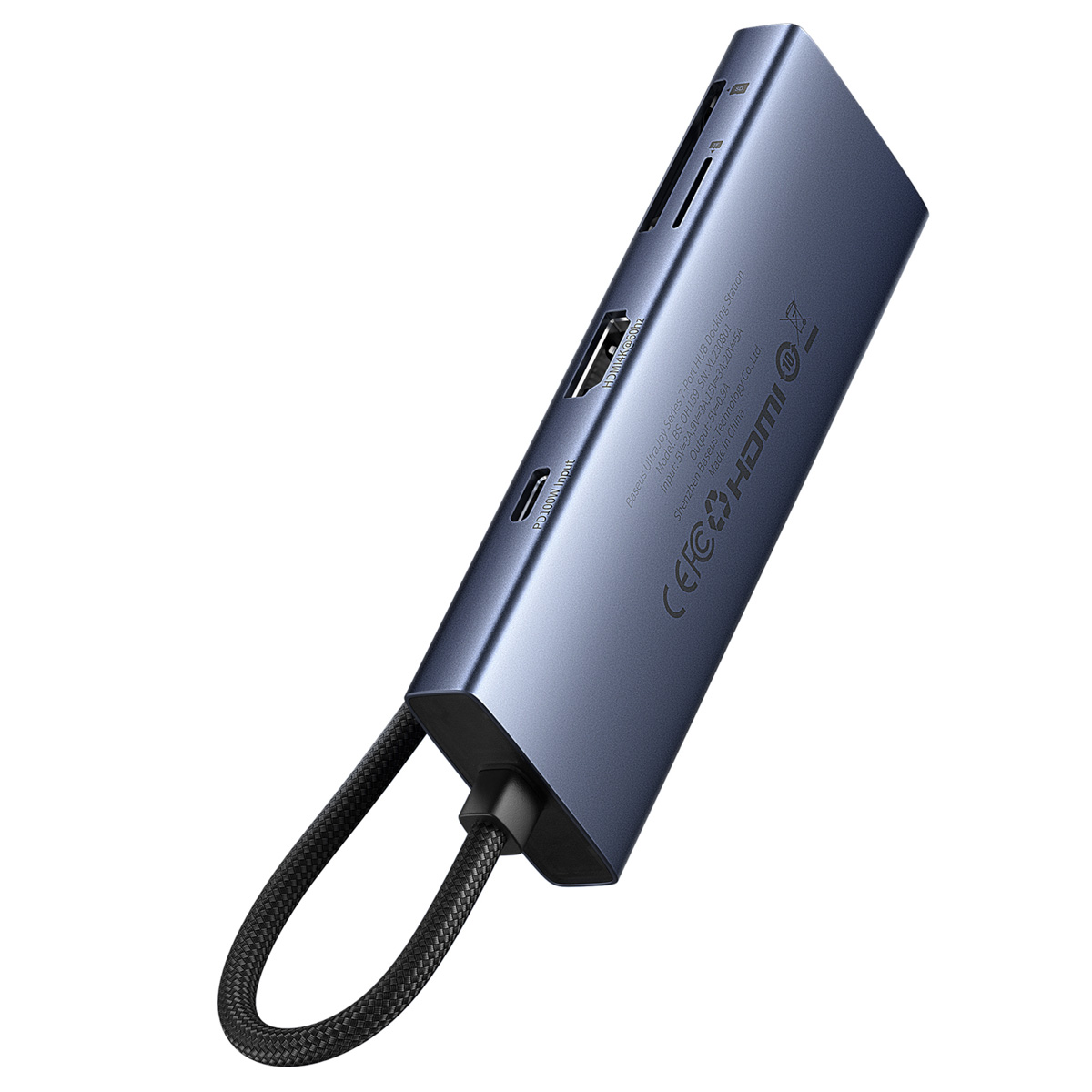 Baseus UltraJoy 7-in-1 USB-C Hub – 4K 60Hz – 100 Watt opladen – Docking station – Space Grey