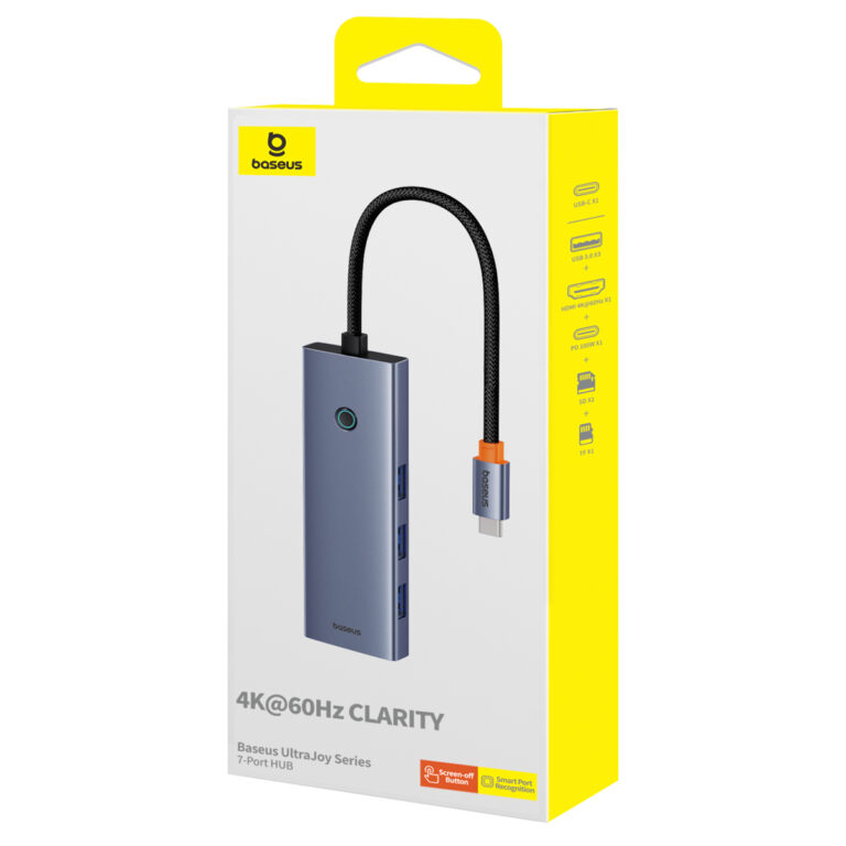 Baseus UltraJoy 7-in-1 USB-C Hub - 4K 60Hz - 100 Watt opladen - Docking station - Space Grey - Afbeelding 3