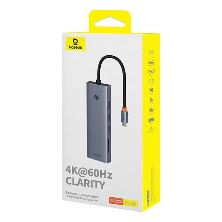 Baseus UltraJoy 10-in-1 USB-C Hub - 4K 60Hz - 100 Watt opladen - Docking station - Space Grey - Afbeelding 2