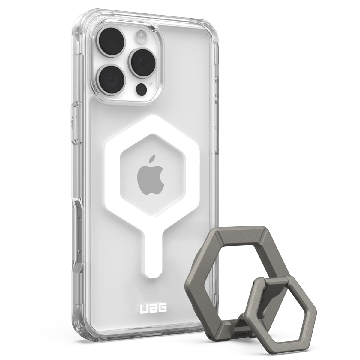 UAG Plyo Pro backcover + Magnetic Ring Stand Apple iPhone 16 Pro Max - Ice White / Titanium - Afbeelding 2