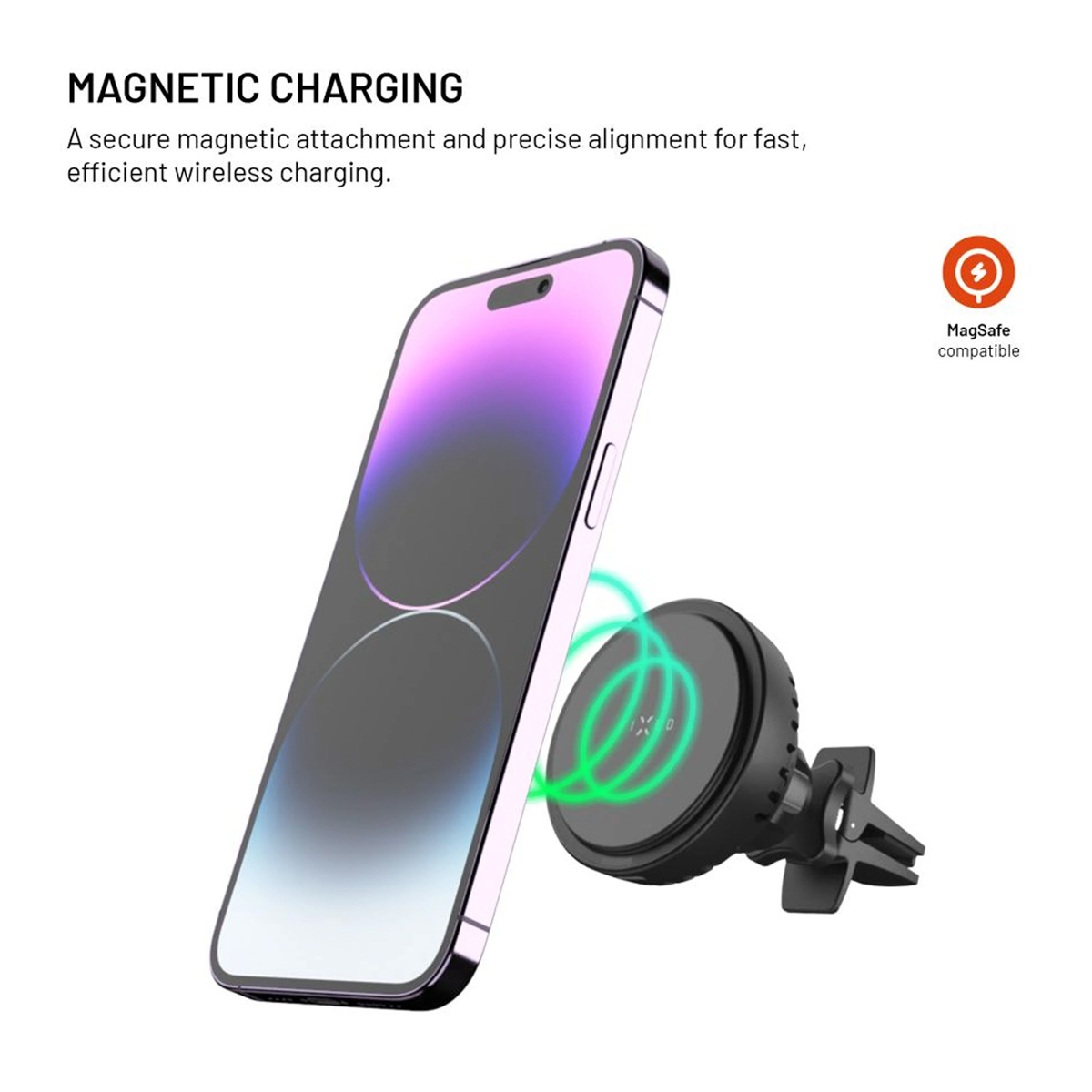 Fixed MagCool - telefoonhouder auto - Ventilatierooster - MagSafe - Draadloos opladen - Zwart - Afbeelding 6