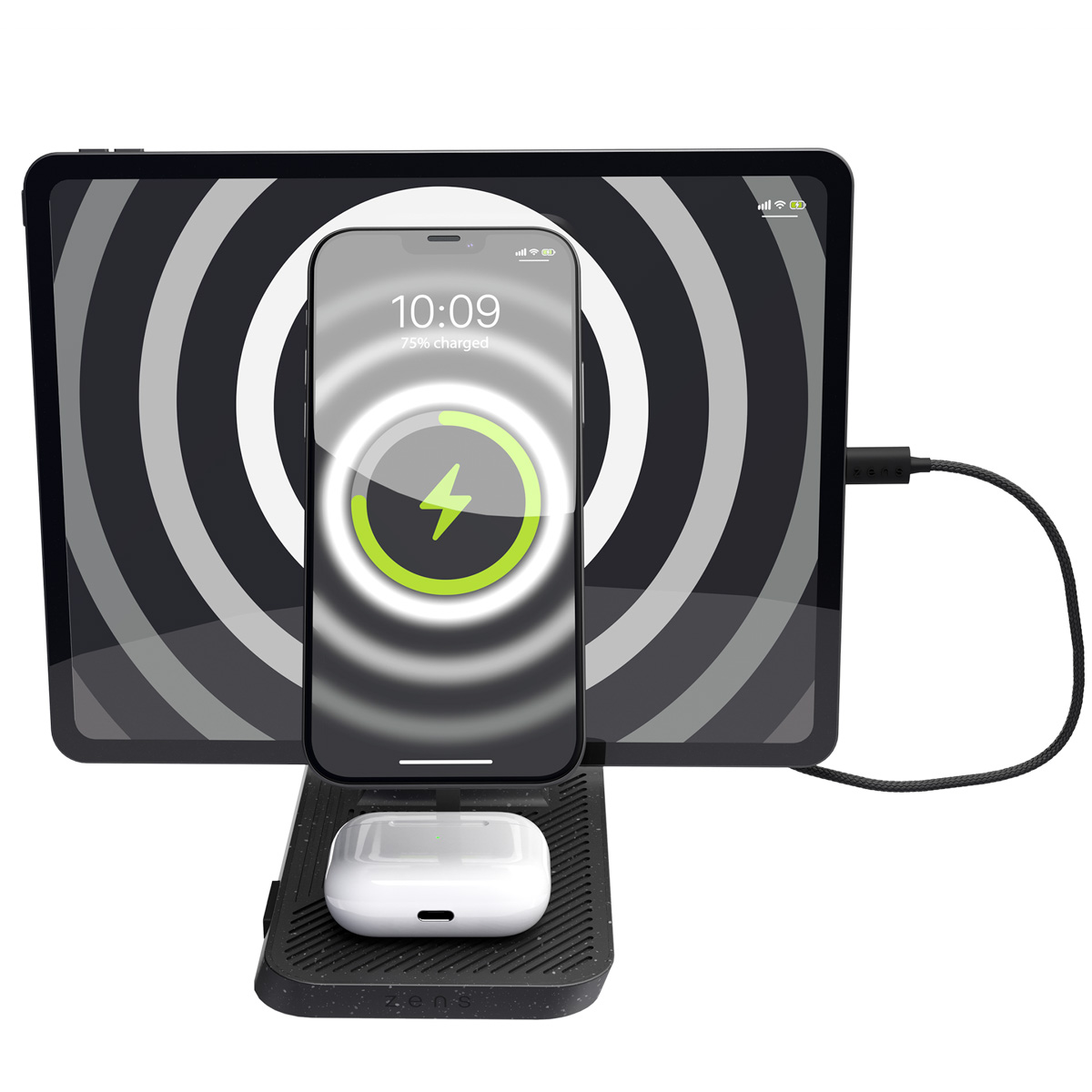 Zens Draadloos oplaadstation 3-in-1 Hoofdstation - Modular Serie - Gerecycled Plastic - Afbeelding 4