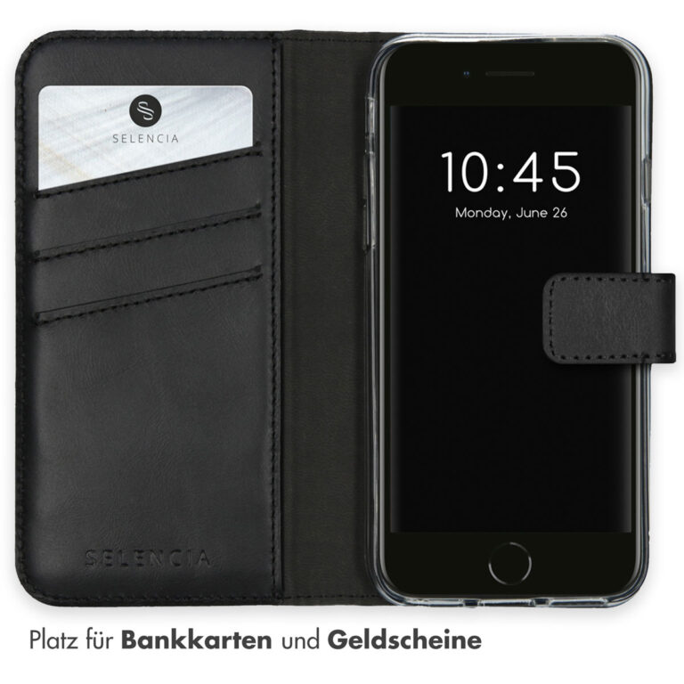 Selencia Echt Lederen Bookcase Apple iPhone SE (2022 / 2020) / 8 / 7 / 6(s) - Zwart - Afbeelding 9