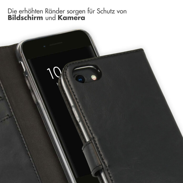 Selencia Echt Lederen Bookcase Apple iPhone SE (2022 / 2020) / 8 / 7 / 6(s) - Zwart - Afbeelding 8