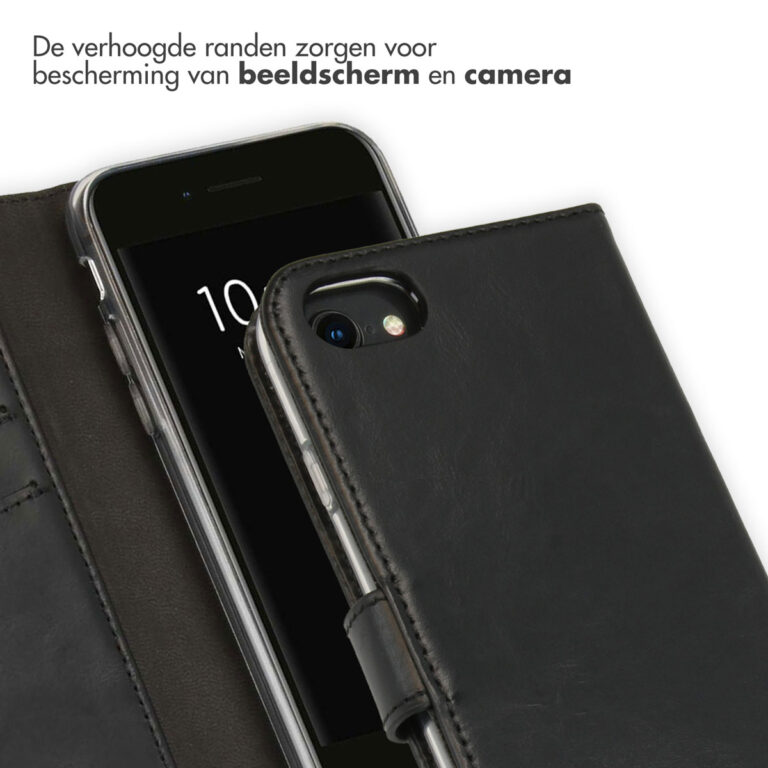 Selencia Echt Lederen Bookcase Apple iPhone SE (2022 / 2020) / 8 / 7 / 6(s) - Zwart - Afbeelding 2