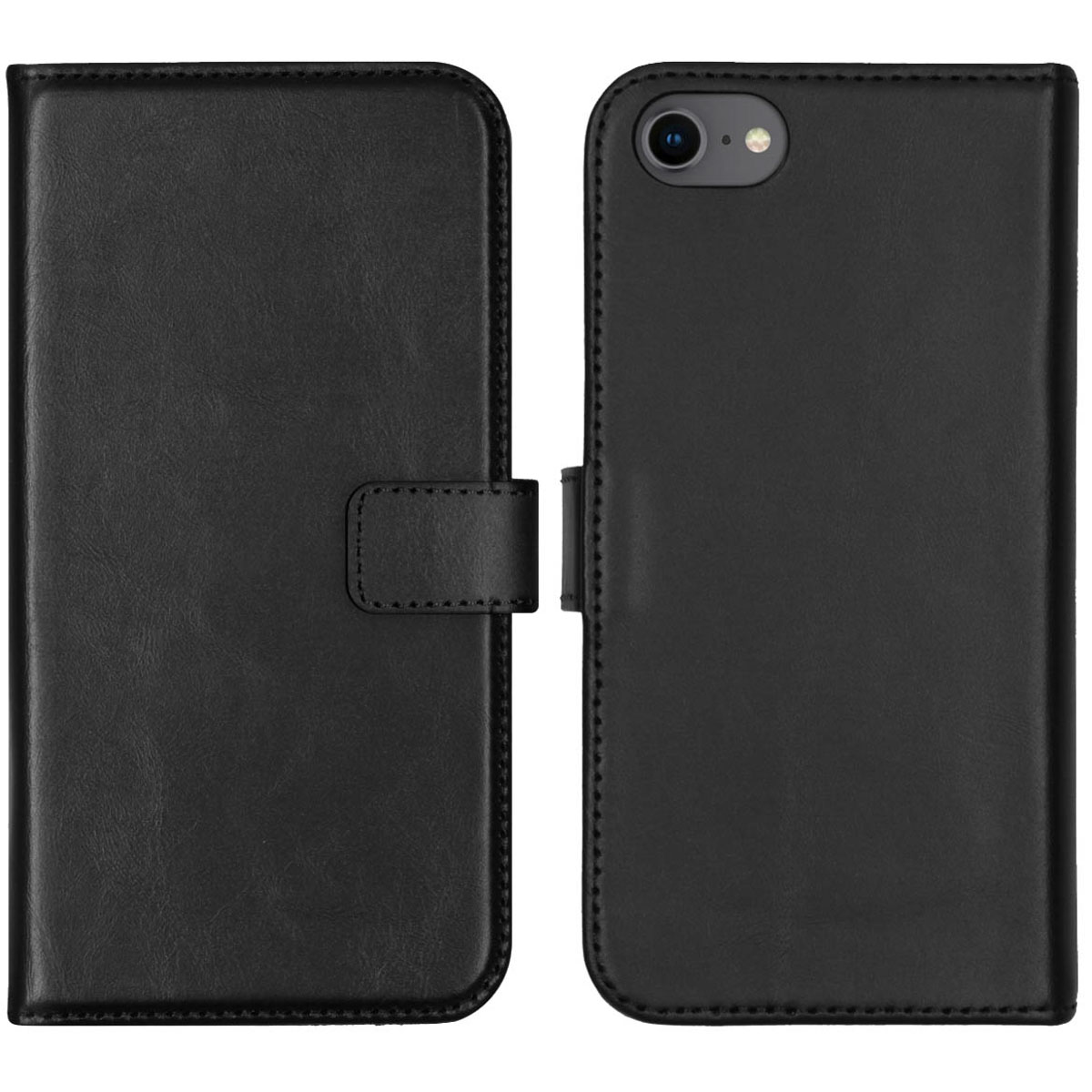 Selencia Echt Lederen Bookcase Apple iPhone SE (2022 / 2020) / 8 / 7 / 6(s) – Zwart