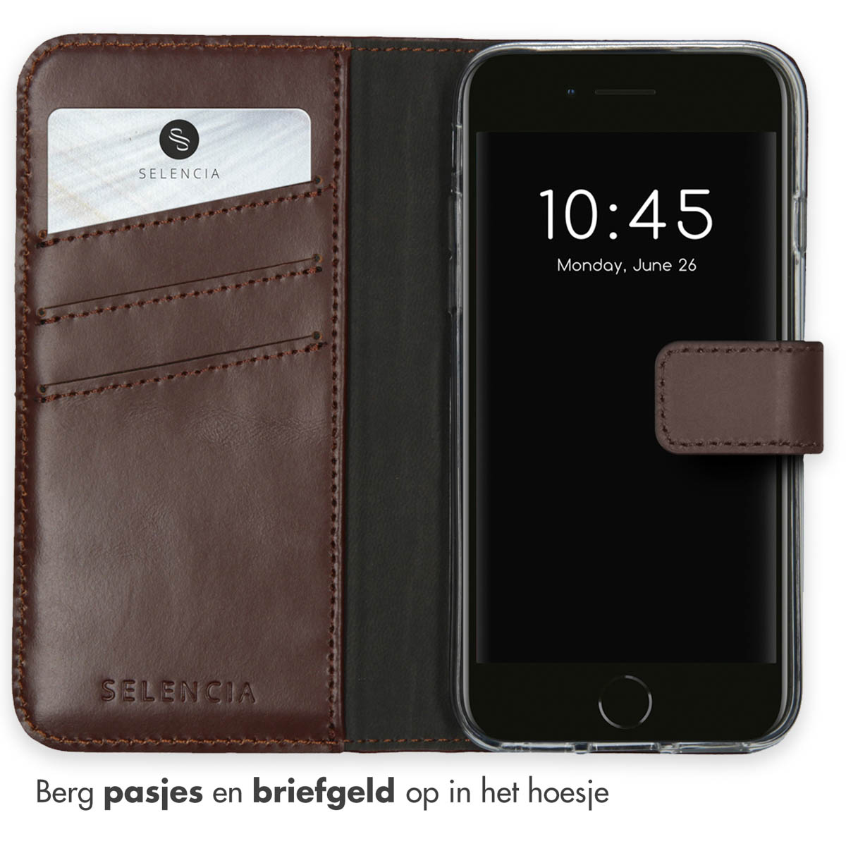 Selencia Echt Leren Bookcase Apple iPhone SE (2022 / 2020) / 8 / 7 / 6(s) - Bruin - Afbeelding 7