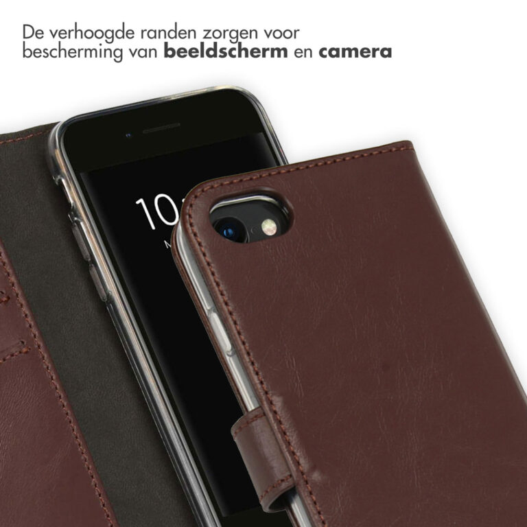 Selencia Echt Lederen Bookcase Apple iPhone SE (2022 / 2020) / 8 / 7 / 6(s) - Bruin - Afbeelding 2