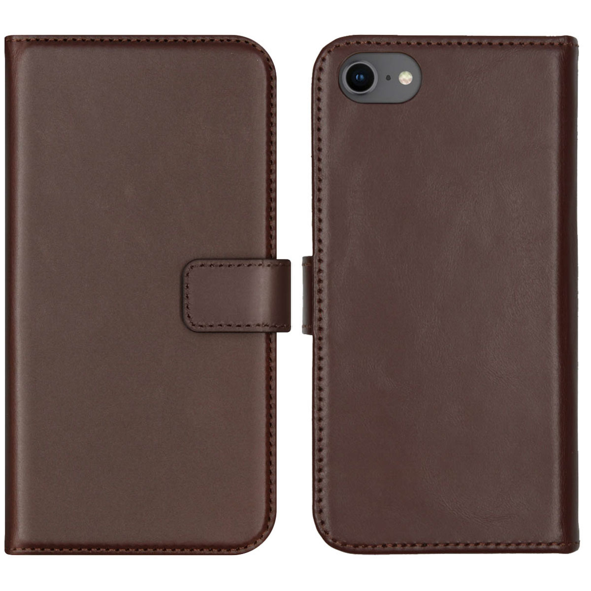 Selencia Echt Leren Bookcase Apple iPhone SE (2022 / 2020) / 8 / 7 / 6(s) - Bruin