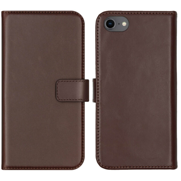 Selencia Echt Lederen Bookcase Apple iPhone SE (2022 / 2020) / 8 / 7 / 6(s) - Bruin