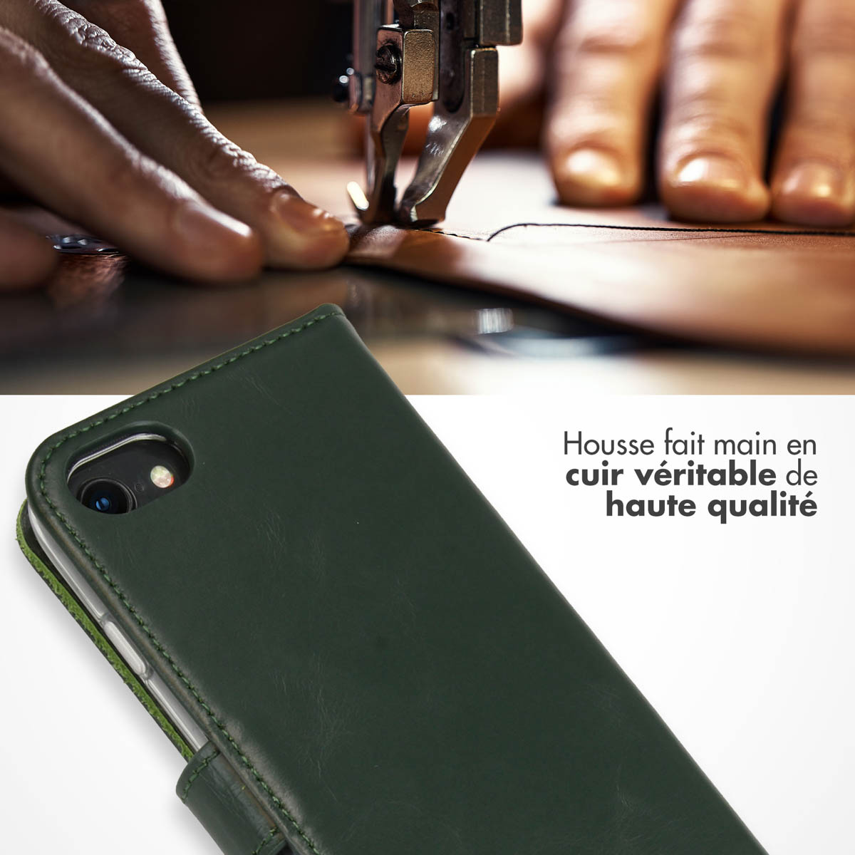 Selencia Echt Leren Bookcase Apple iPhone SE (2022 / 2020) / 8 / 7 / 6(s) - Groen - Afbeelding 2