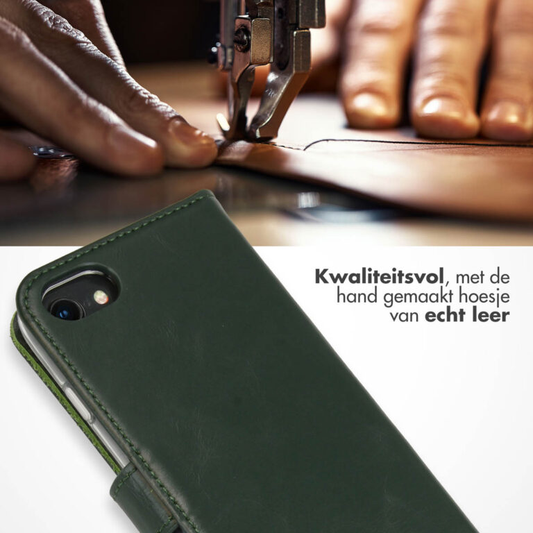 Selencia Echt Lederen Bookcase Apple iPhone SE (2022 / 2020) / 8 / 7 / 6(s) - Groen - Afbeelding 4