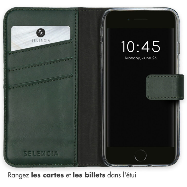 Selencia Echt Lederen Bookcase Apple iPhone SE (2022 / 2020) / 8 / 7 / 6(s) - Groen - Afbeelding 6