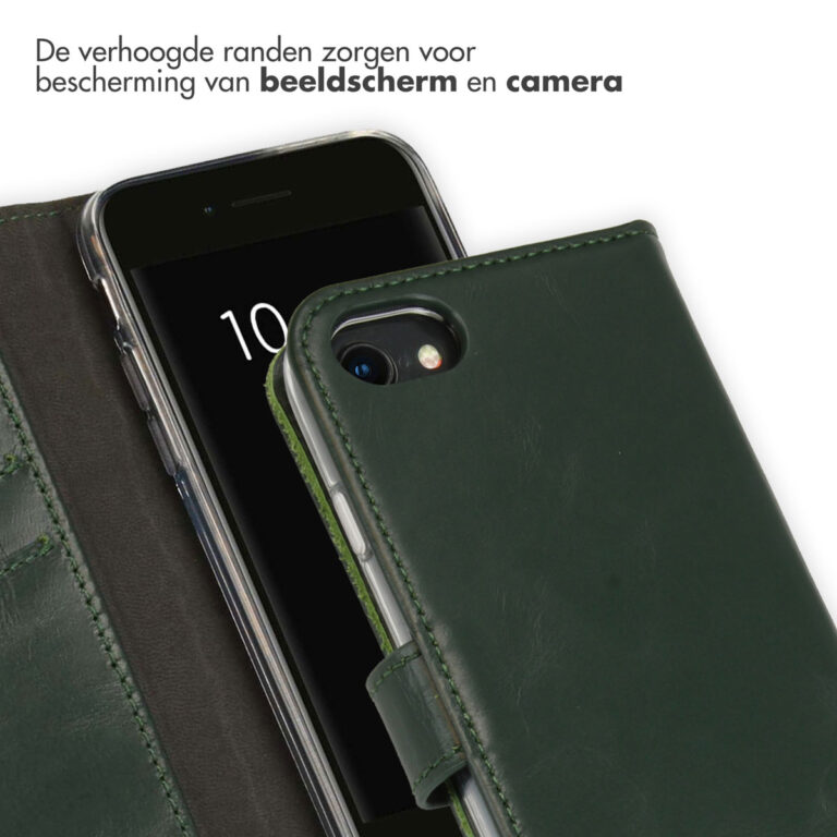 Selencia Echt Lederen Bookcase Apple iPhone SE (2022 / 2020) / 8 / 7 / 6(s) - Groen - Afbeelding 2